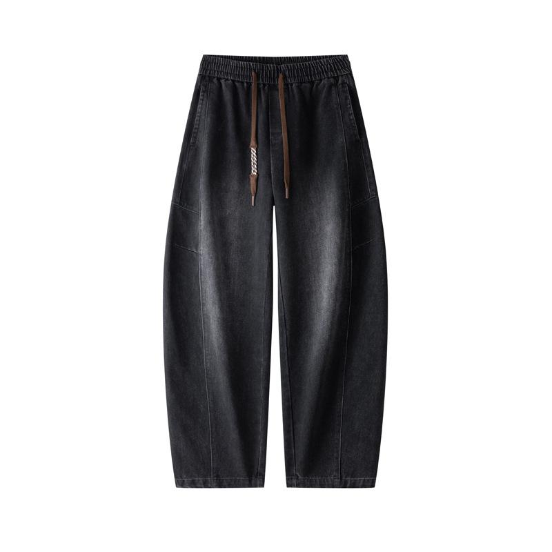 

Autumn and Winter New Loose Elastic Waist Drawstring Denim Trousers Wide-leg Trousers 3XL чёрный