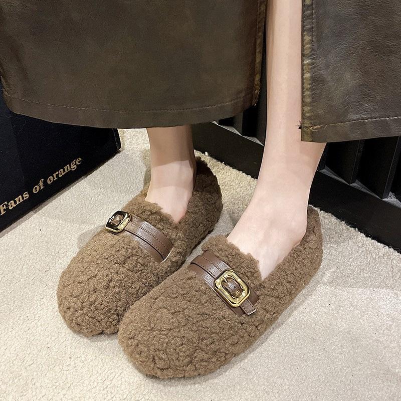 Women's large size padded thickened one foot stirrup winter warm fur one single shoes padded lining non-slip hiking sports cotton shoes