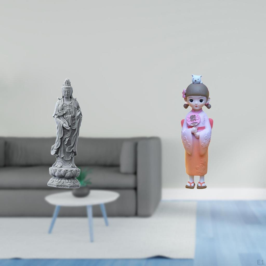 Guan Yin Kabuki Geisha Figurine Female Buddha Resin Statue Japanese Kimono Doll Traditional Gifts