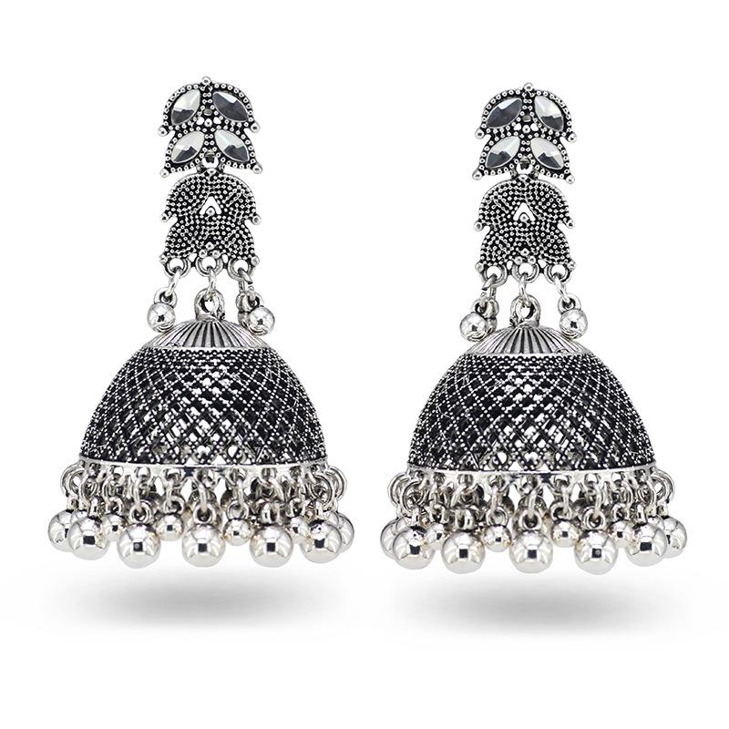 

Vintage Indian Style Rhinestone Birdcage Earrings - Antique Women s Stud Bestseller античный серебряного/серебряный