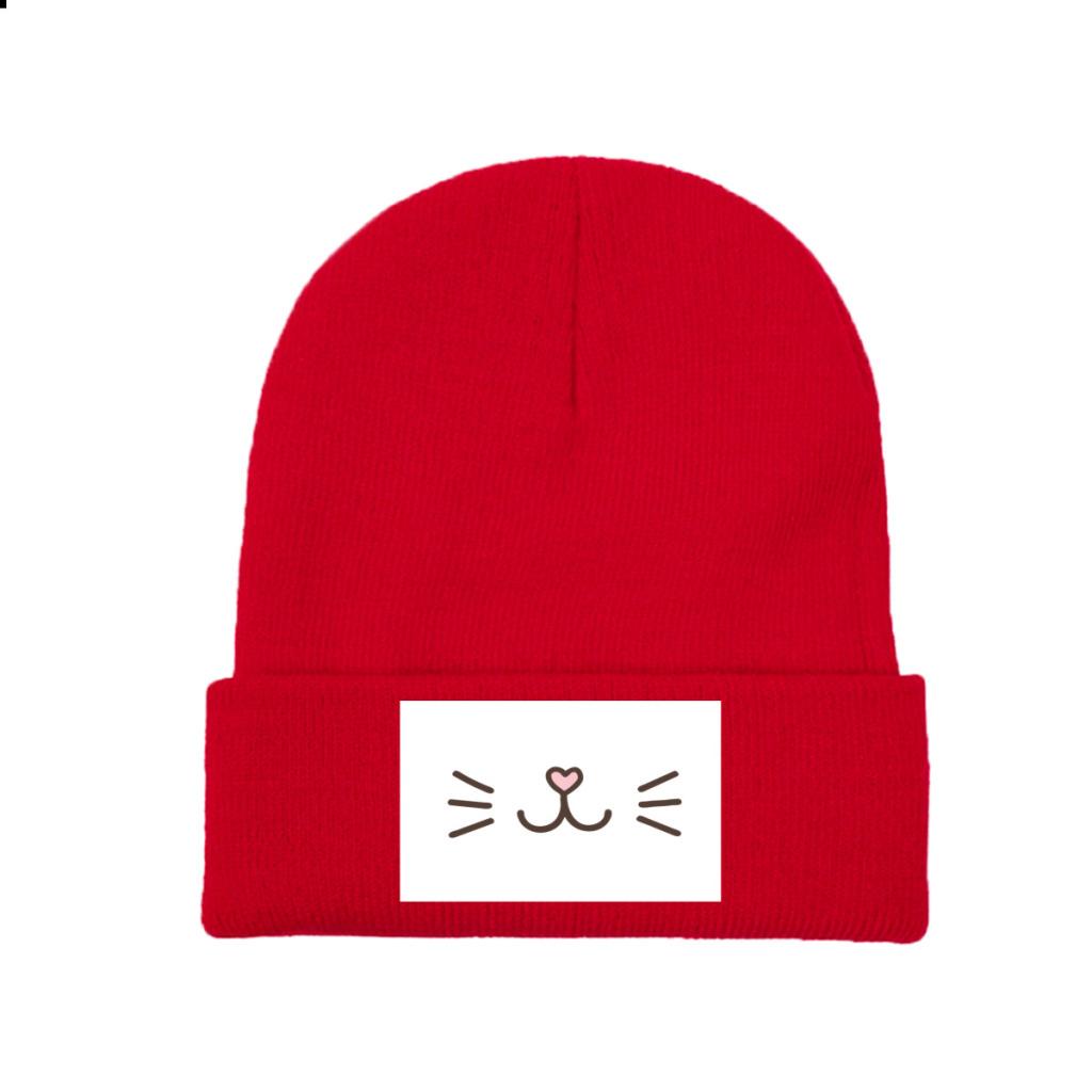 Süße Katzengesicht-Strickmützen, Damen, Unisex, Skullies-Mützen, Wintermütze, Polyester, Kitty, Feline, Kätzchen, Hip-Hop-Kappen