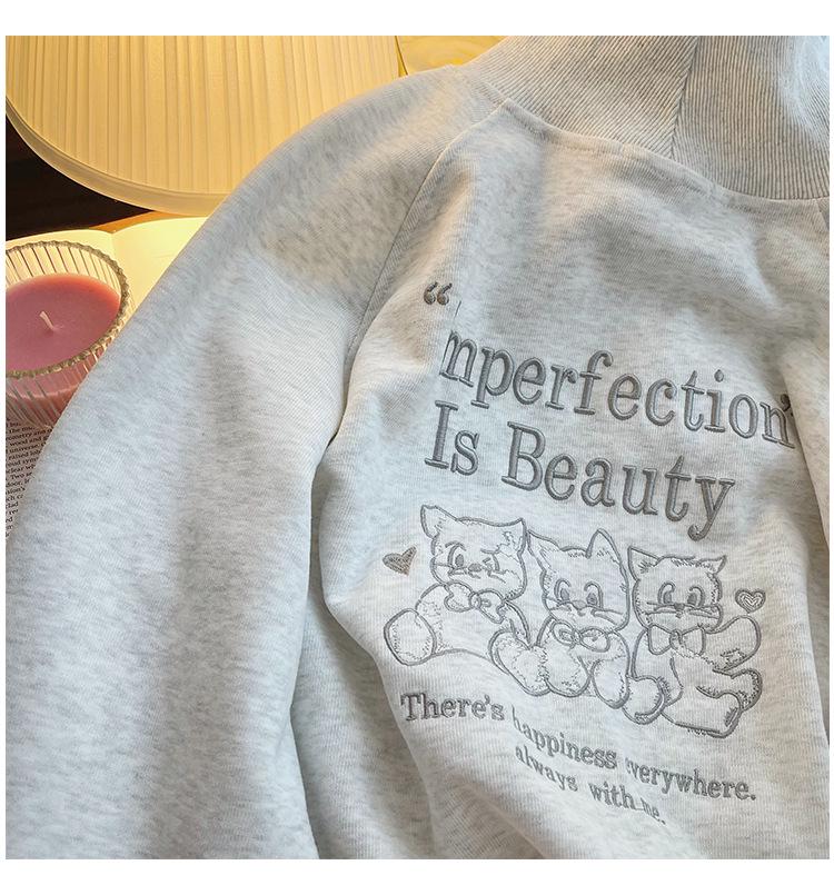 Women's Retro Turn-Down Collar Zipper Hoodie - Spring/Autumn Loose Lazy Style Pullover Top