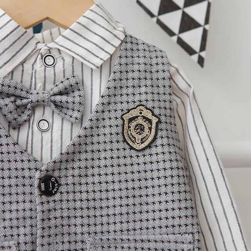 2024 Spring & Autumn Baby Boy Houndstooth Suit: Vest, Long Sleeve Shirt, and Pants
