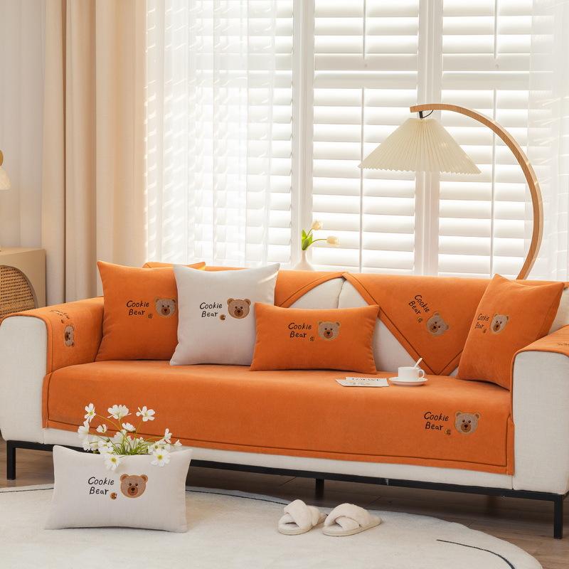 Sofa Cushion Four Seasons Universal Non-Slip Cover Towel New Embroidery Cartoon Bear Sofa Cover All-Inclusive Sofa Seat Cushions