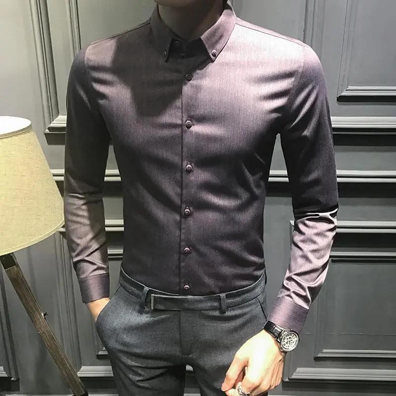 Men's Slim Fit Long Sleeve Dress Shirt Solid Color Business Casual Formal Shirt