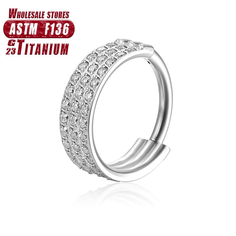 F136 Titanium Piercing Double Layered Triple Stack Hinged 16g Zircon Nose Ring Helix Cartilage CZ Small Cartilage Septum Clicker