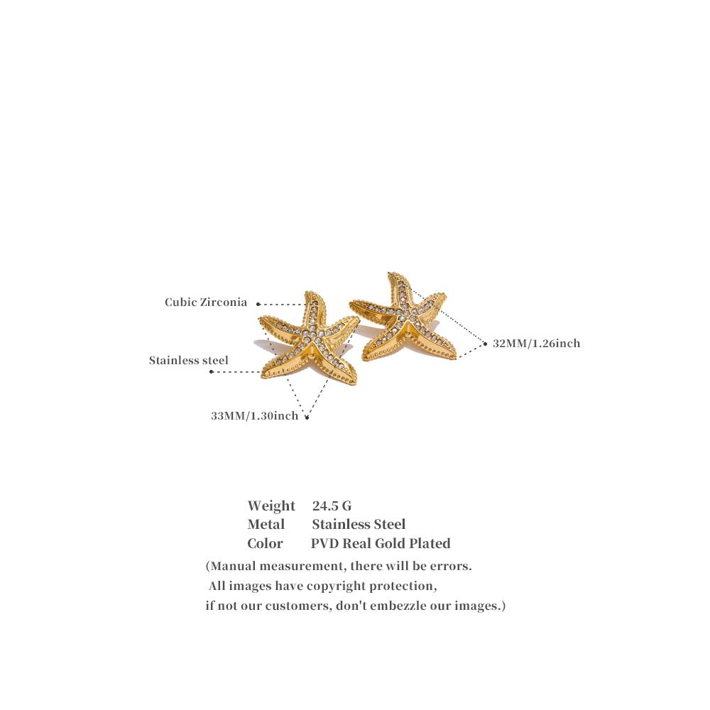 Yhpup Oceaan Zomer Stijl Zirkonia Metaal Zeester Stud Oorbellen Roestvrij Staal Statement Mode Waterdichte Sieraden Cadeau