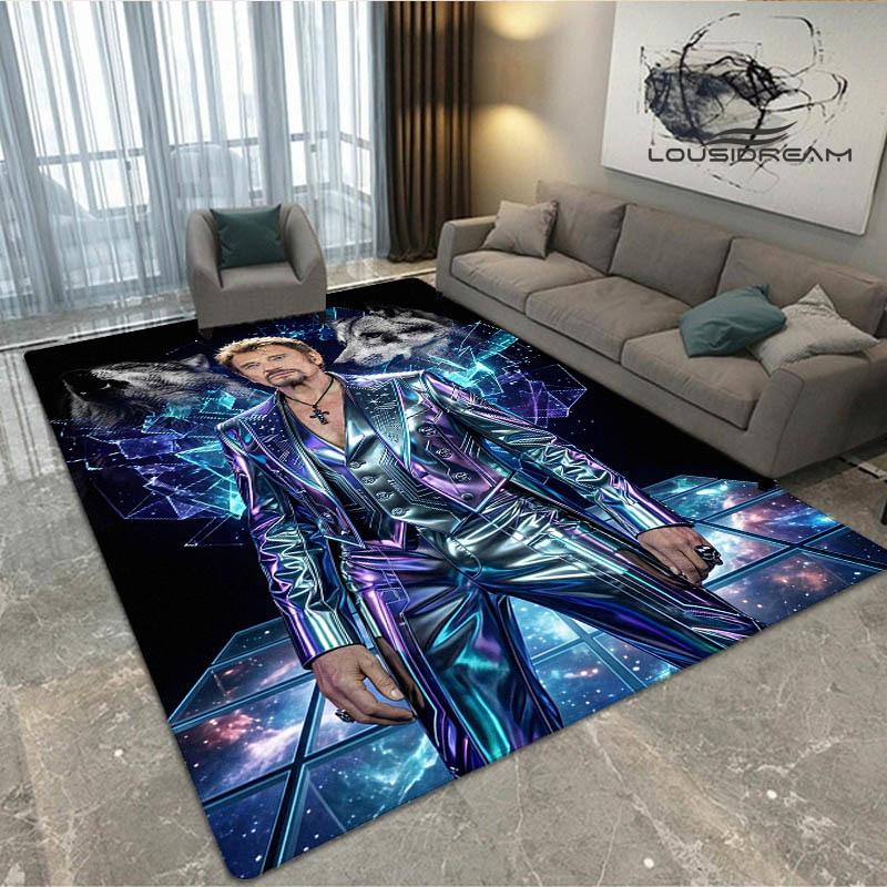 Johnny Hallyday bedruckter Teppich Rutschfester Teppich Außen Teppiche Läufer Heimdekoration Yogamatte Teppich für Schlafzimmer Geburtstagsgeschenk