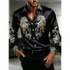 New Black Gold Gradient Peony Print Men's Long Sleeved Shirt, Light Luxury Business Casual Shirt Clothing