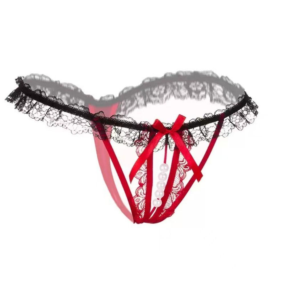 Open Crotch Underwear for Women Mesh Hollow Lace Underpants Lace Pearl Panties Ladies Girls