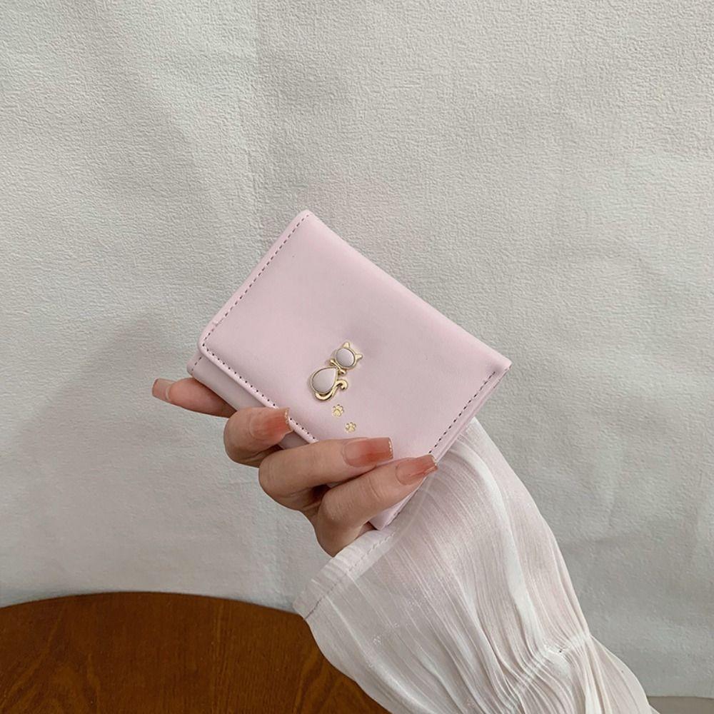 Cat Short PU Wallet Portable Card Holder Storage Bag Folding Coin Purse  Daily