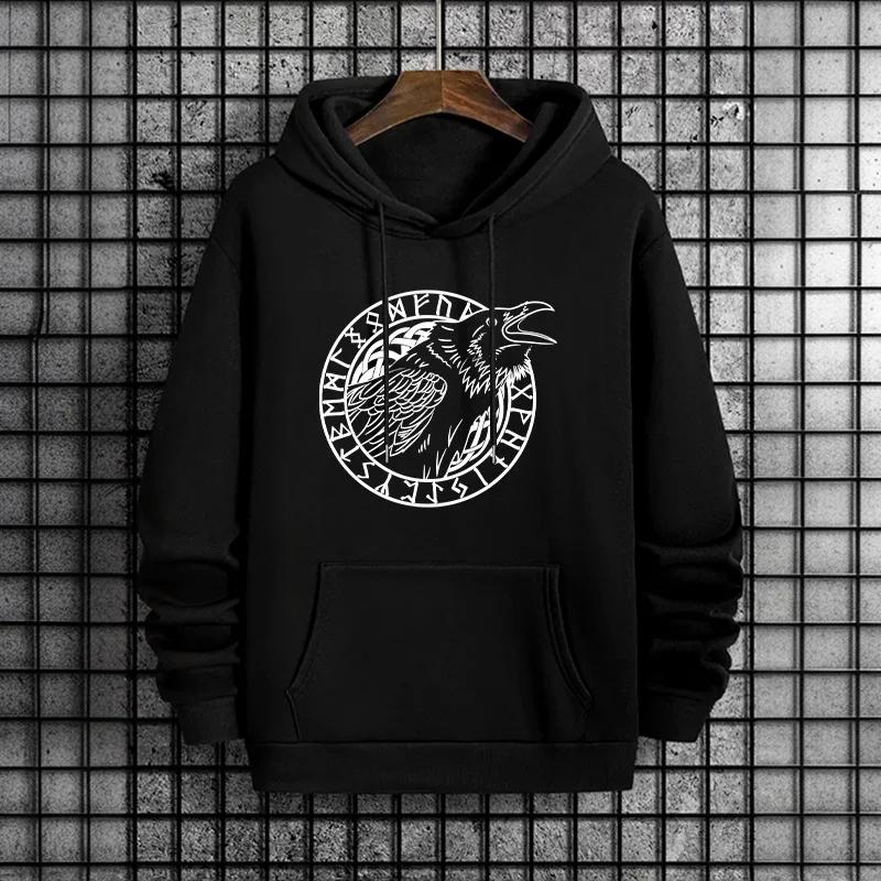 

2025 Urban Edge Mens Hoodies Streetwear Fashion Hip Hop Hooded Sweatshirt Male Trendy Casual Hoody Ancient Raven Print Coats 3XL