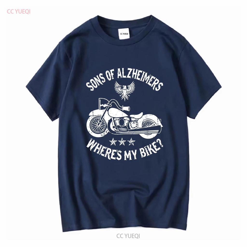 Biker Sons Alzheimers Wo ist mein Motorrad T-Shirt lang- oder kurzärmlig Vintage gewaschene Streetwear Stretch-Top für den Alltag