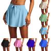 Women's Tennis Skirt Summer Elastic High Waist Drawstring A-Line Golf Exercise Short Skirt With Slits (Built-in Shorts)