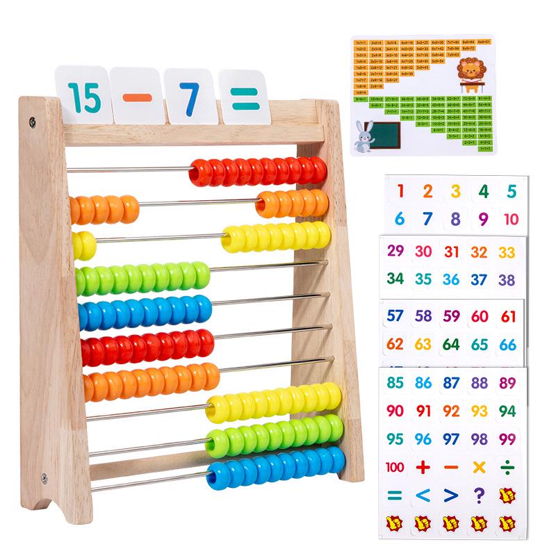 Wooden Ten-Row Abacus for Elementary School Math: Educational Toy for First and Second Grade Addition and Subtraction.