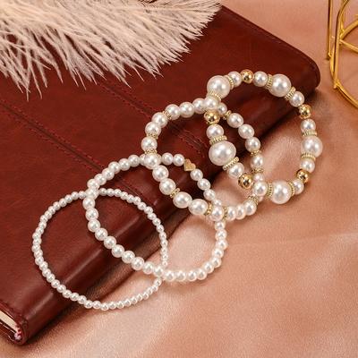 Jewelry Accessories Elegant White Handmade 4 Pieces Beads Bead Bracelet Set Artificial Pearls  Accessories