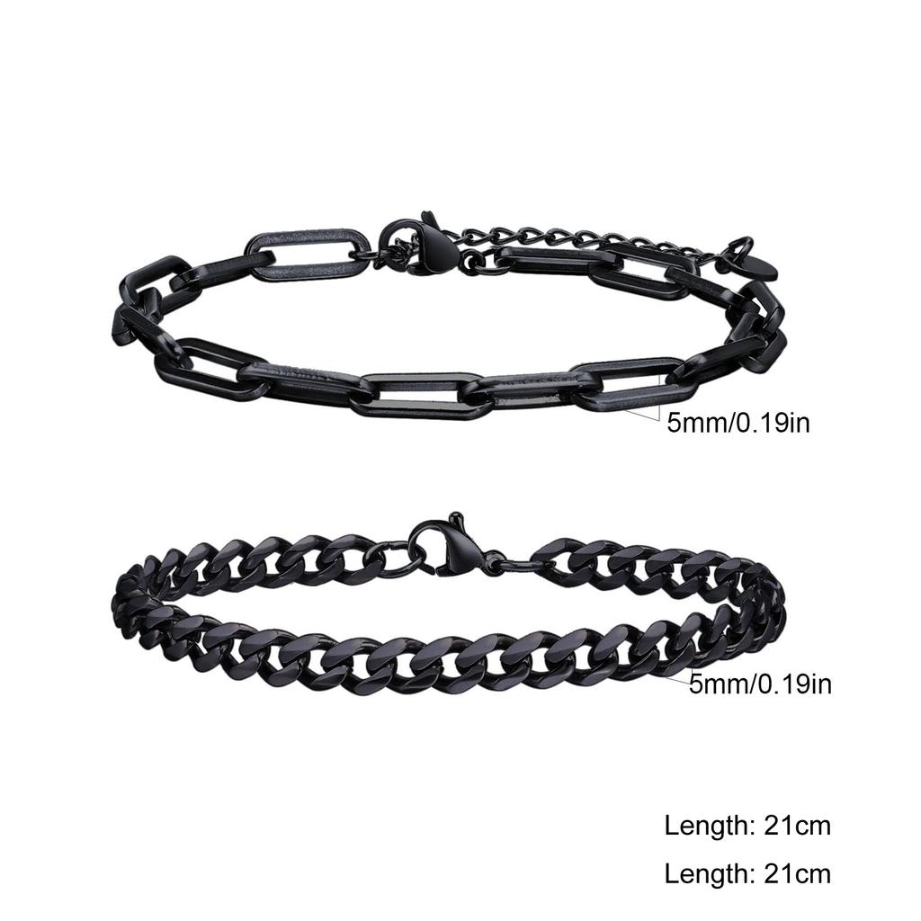 Classic Punk 2pcs Set Stainless Steel Cuban Bracelets for Men Fashion Snake Twist Chain Wristband Hip Hop Stacked Jewelry Gifts