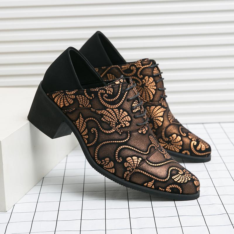 Blumendruck Mode Lederschuhe Herrenschuhe Hochzeitsschuhe Party Erbsenschuhe Bankettschuhe Mode Herren High Heel Schuhe Abschlussballkleid