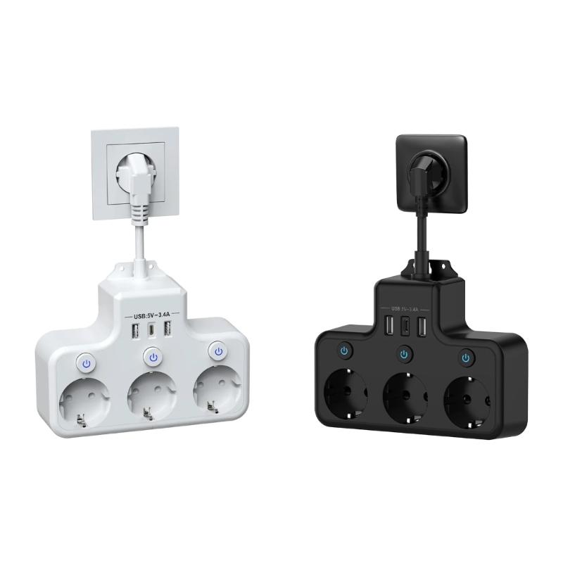 Compactly European Power Strips Electrical Outlet With 3Outlets And USB /Type C Port For Fast Charging At Homes Office