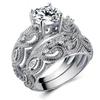 CopperSparkling AAA Cubic Zirconia Gorgeous Rings for Women 2 pcs/set Hollow Flower Ring Female Jewelry Gifts