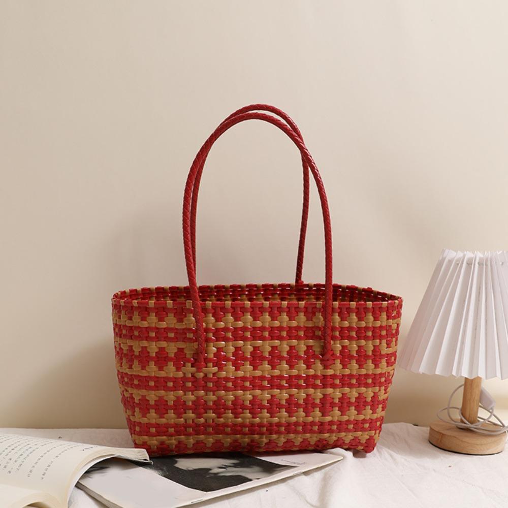 Vacation Style Weave Bag Bohemian Style Beach Tote Bag Casual Plastic Handbag  Girls