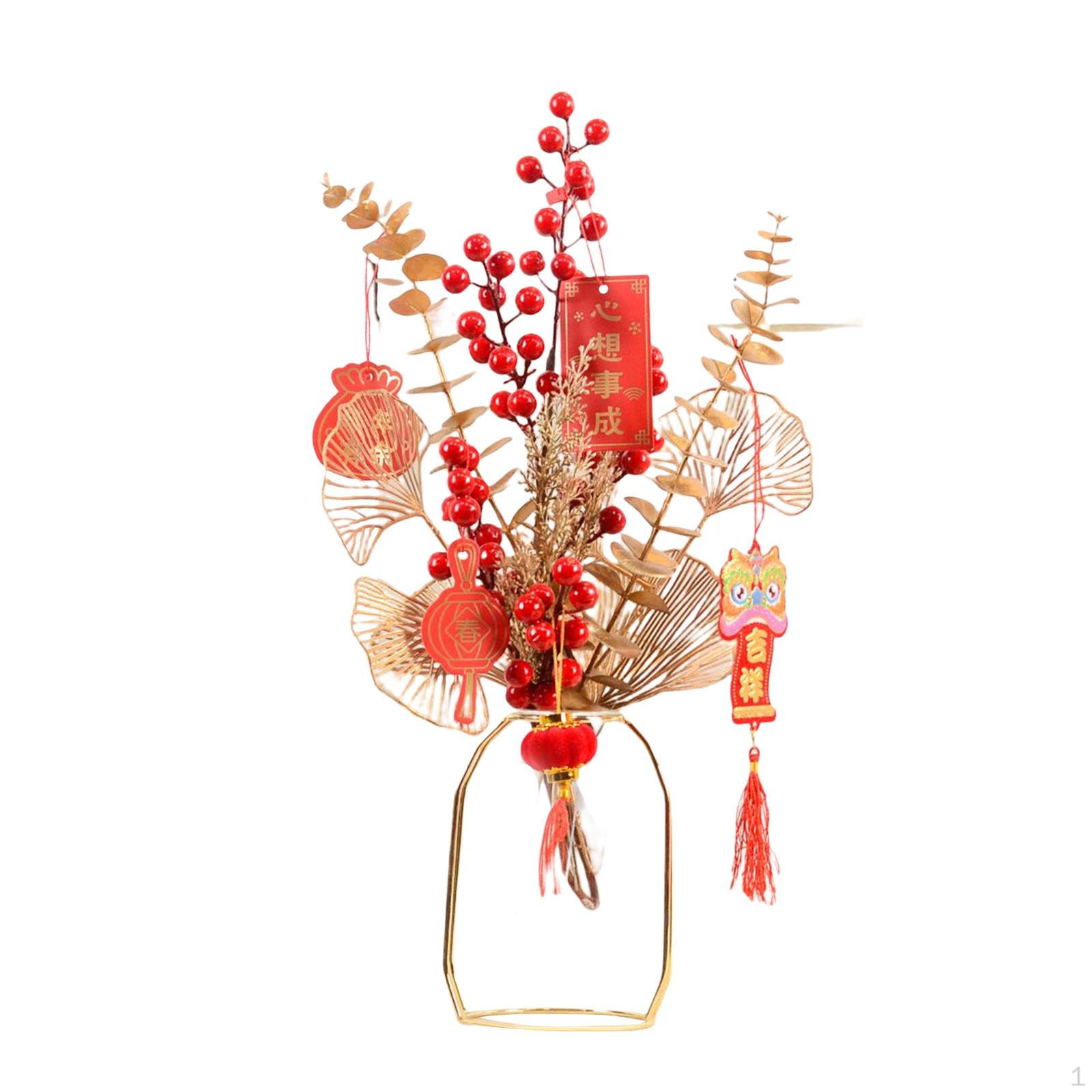 

Chinese Year Decoration, Artificial Berries Branches Lucky Tree Ornament Simulation Potted No Aureate Fruit