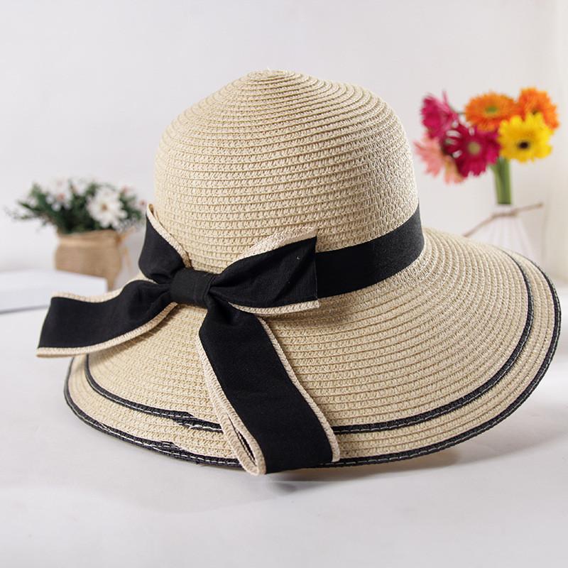Fashionable Korean Style Large Bow Sun Hat For Women Summer Beach Hat With Wide Brim