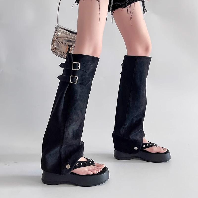 Retro Two-piece Pants Tube Boots Summer New Breathable Thick-soled Flip-flops Versatile Hollow Fashion Boots Super High-heeled Sandals