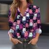 Women's Halloween Printed Casual Half-Open Collar Long Sleeve Shirt