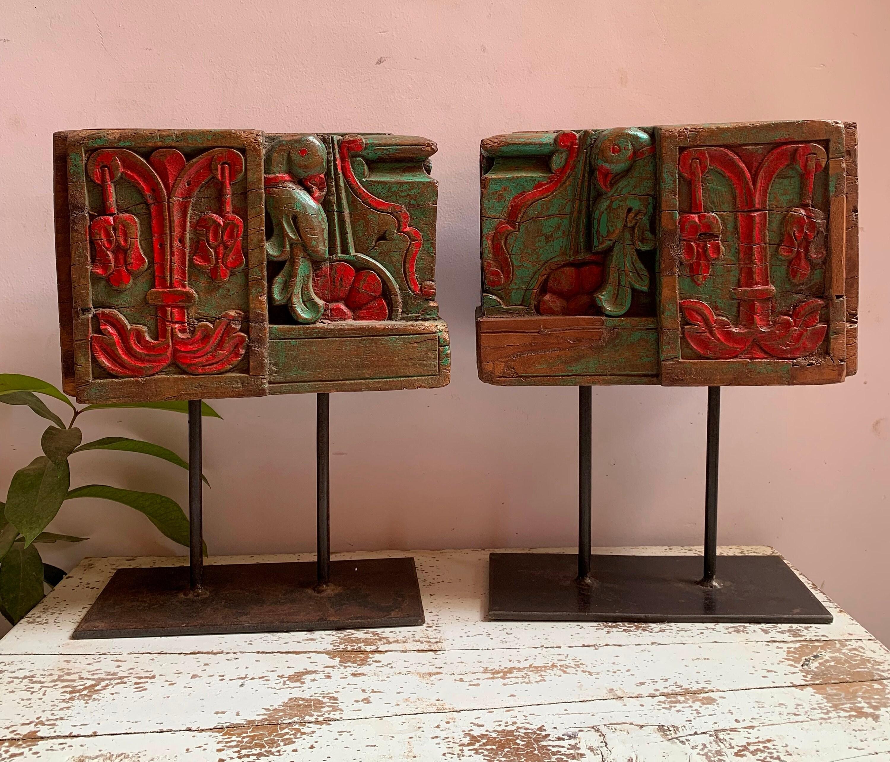 

Antique Carved Wood Candle Holder Pair: Primitive Parrot Decor 16” X 8” X 24” (l x w x h) разноцветный