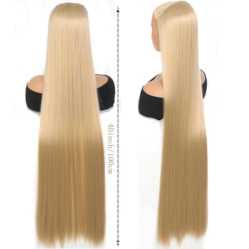 JINKAILI Synthetic 20-40 Inch Extra Long Straight Hair Extension 5 Clips Black Blonde Brown Red High Temperature Fake Hairpiece