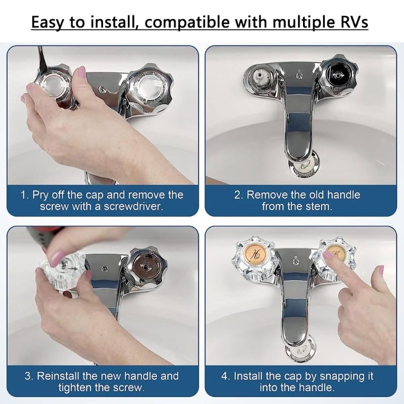 2Pieces Campers Faucet Knobs Set Acrylic Accessory for Campers Bathroom and Kitchen Sink Hot Cold Water Control
