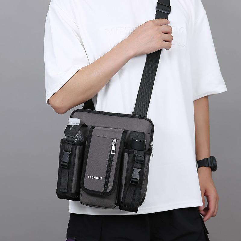 Men Crossbody Bag Single Shoulder Bags Big Capacity Storage Bag Fashion Multi-Pockets Outdoor Cup Bag
