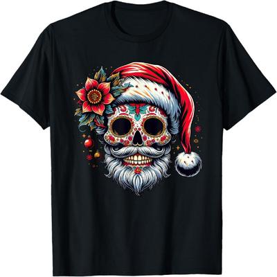 Santa Sugar Skull Mexican Calavera Christmas T-Shirt