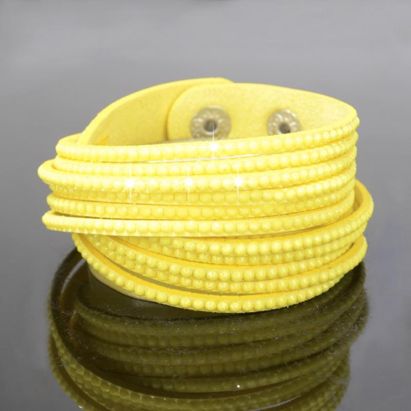 Bracciale multistrato in corda di cuoio con diamanti completi fatto a mano alla moda, bracciale con diamanti colorati alla moda