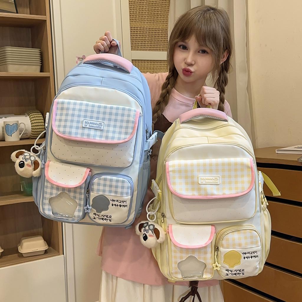 Schoolbag new schoolbag high value dopamine cute female backpack campus middle and high school students large capacity backpack pain bag