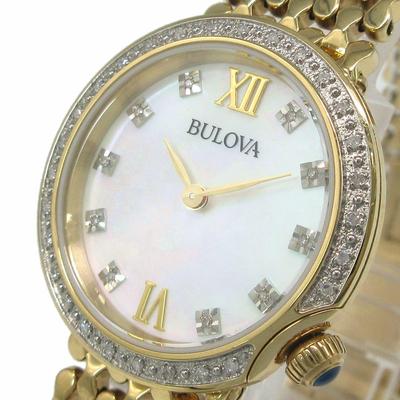 Used Bulova BULOVA Ladies Watch Shell Dial Bezel Diamond Wristwatch 98R218 Management 10760