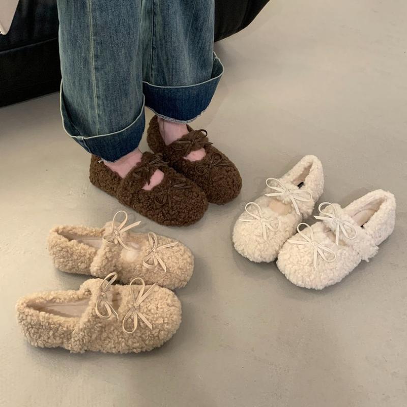 Fashion Bow Women Flats Suede Shoes Fur Loafers Short Plush Sport Shoes Casual 2025 Winter New Fashion Woman Sneakers Walking Zapatos