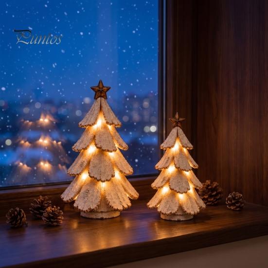 Ornement de Chambre de Fête 1/2 Pièces Figurine d'Arbre de Noël Lumineuse Vintage, Mini Centre de Table de Bureau, Décorations d'Hiver pour la Maison avec Lumières LED Chaudes, Pin