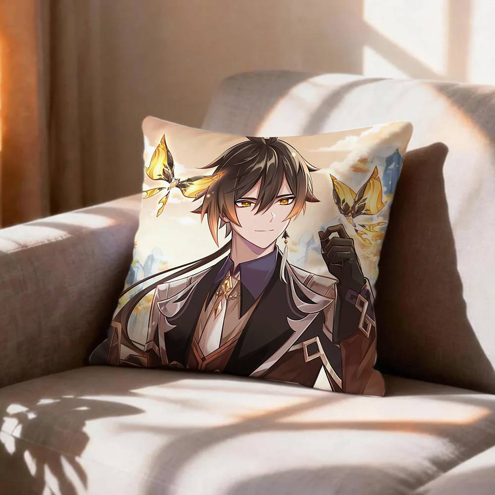 Geo AArchon ZZhongli Genshin Pillow Case Pattern Printed Pillowcase For Living Room Sofa Cushion Cover