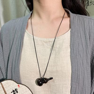 Green Sandalwood Gourd Pendant, Long Necklace, Niche Design, Black Sandalwood Sweater Chain, Simple Accessories for Women