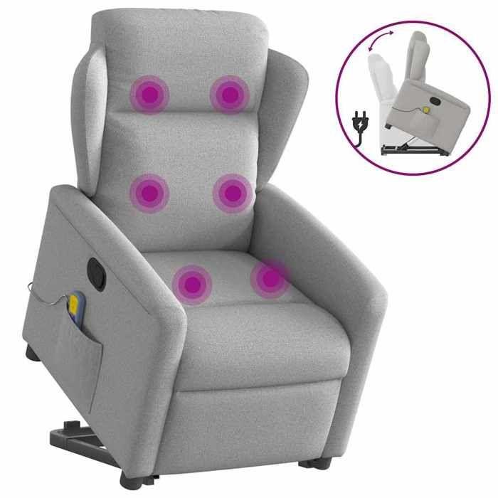 VidaXL Reclining Massage Armchair Cloud Grey Fabric 3303153