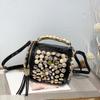 Handmade Ruffled Pillow Bag for Women  Casual Silver Bucket  Messenger Shoulder Bag