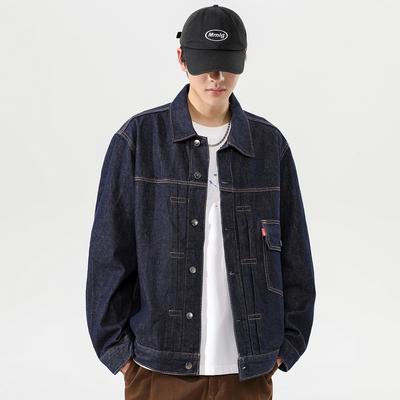 Schwere Industrie Gewaschene Jeansjacke Herren Amerikanischer Retro Werkzeugtaschen Stil Locker Große Größe Leichter Luxus Trendige Jacke