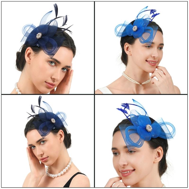 French Feathered Flower Fascinator Hair Clip For Women Elegant TeaParty Wedding Derby Cocktails Event Photography Props