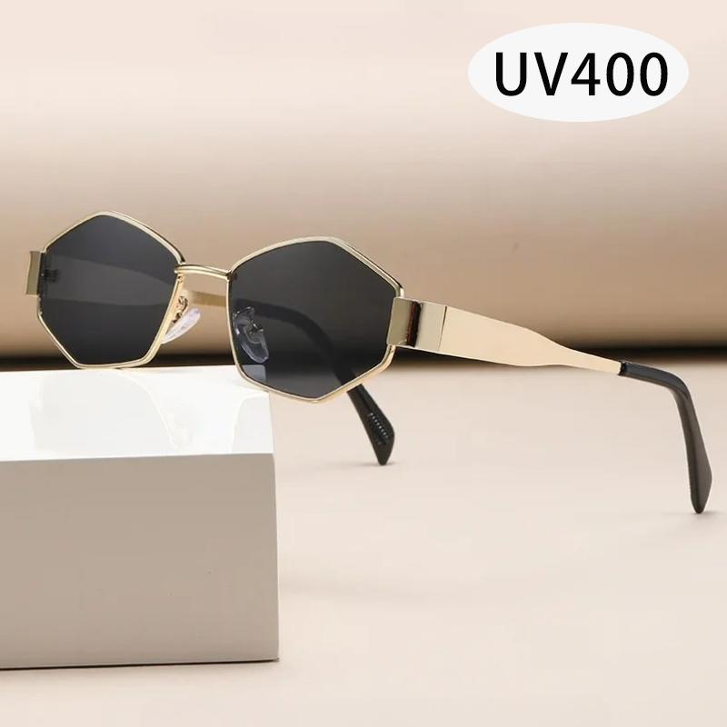 Fashion Polygonal Sunglasses Optional Lenses Women's Men's Retro Sunshade UV Sun Glasses Luxury Brand Popular Metal Eyeglasses