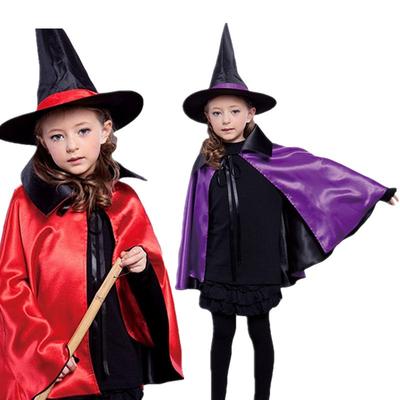Halloween Children's Cloak, Show Costume Red and Black Double-Sided Tinsel Witch Witch Witch Cloak Cosplay