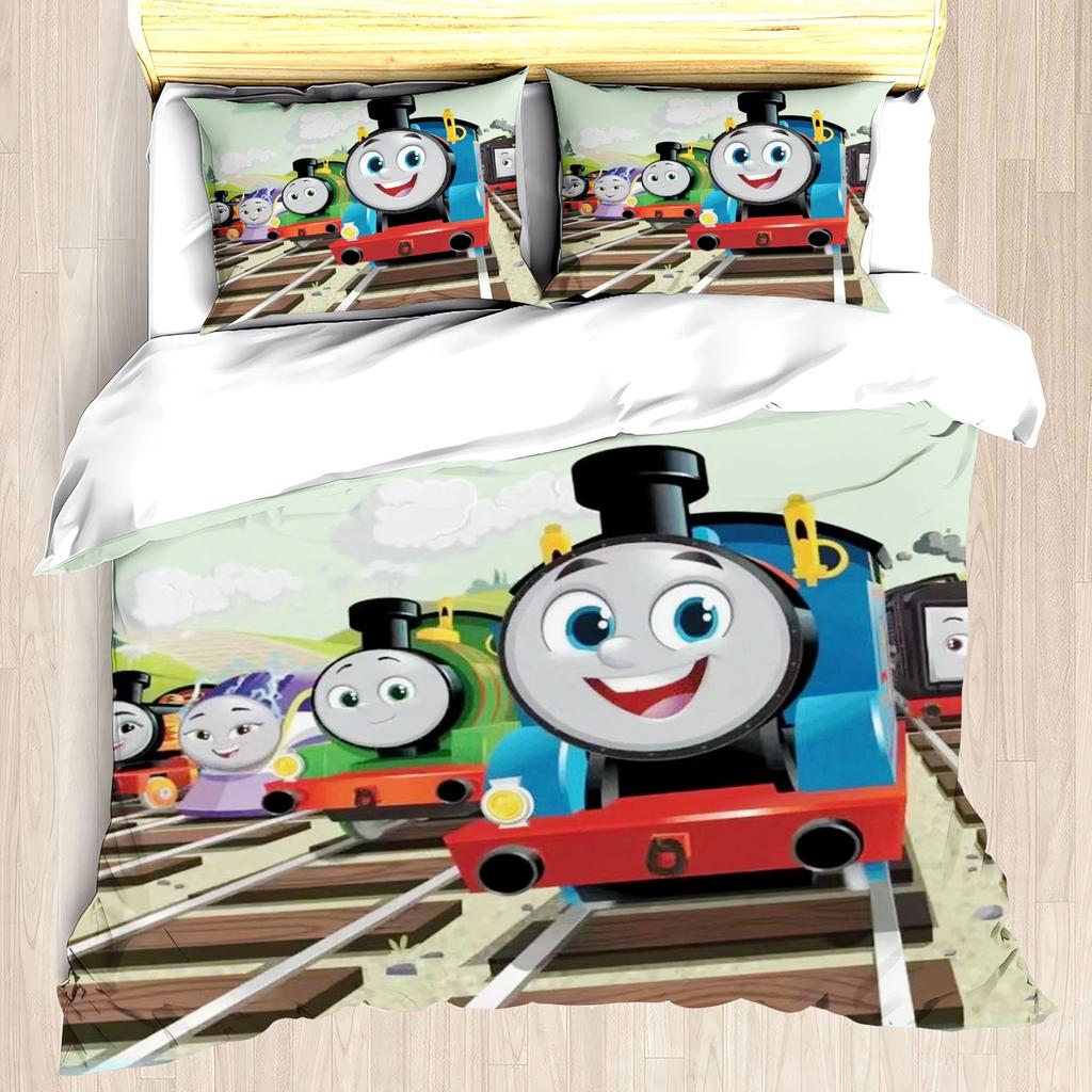 Cartoon Train Print Thomas Quilt Cover 3D Cute Decor Print Comfortable Bedding Set Teenager Children Soft Breathable Bedding