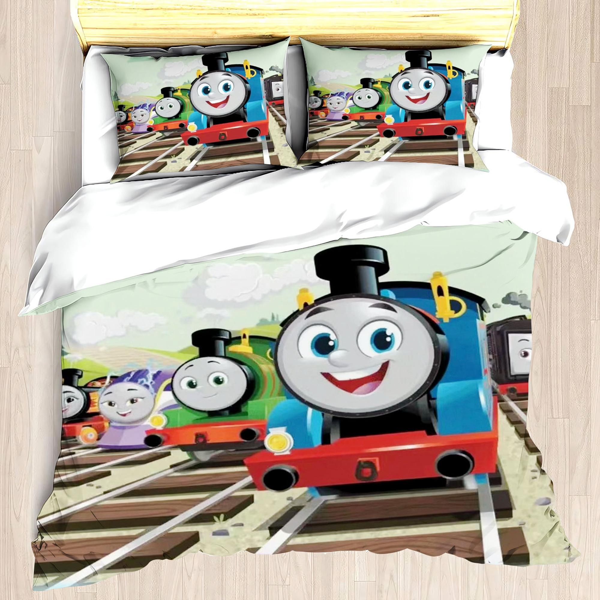 

Мультяшний принт потяга Томас Наволочка для ковдри 3D Милий декоративний принт Зручний комплект постільної білизни Підліток Діти М яка Дихаюча Постільна білизна 173X218cm