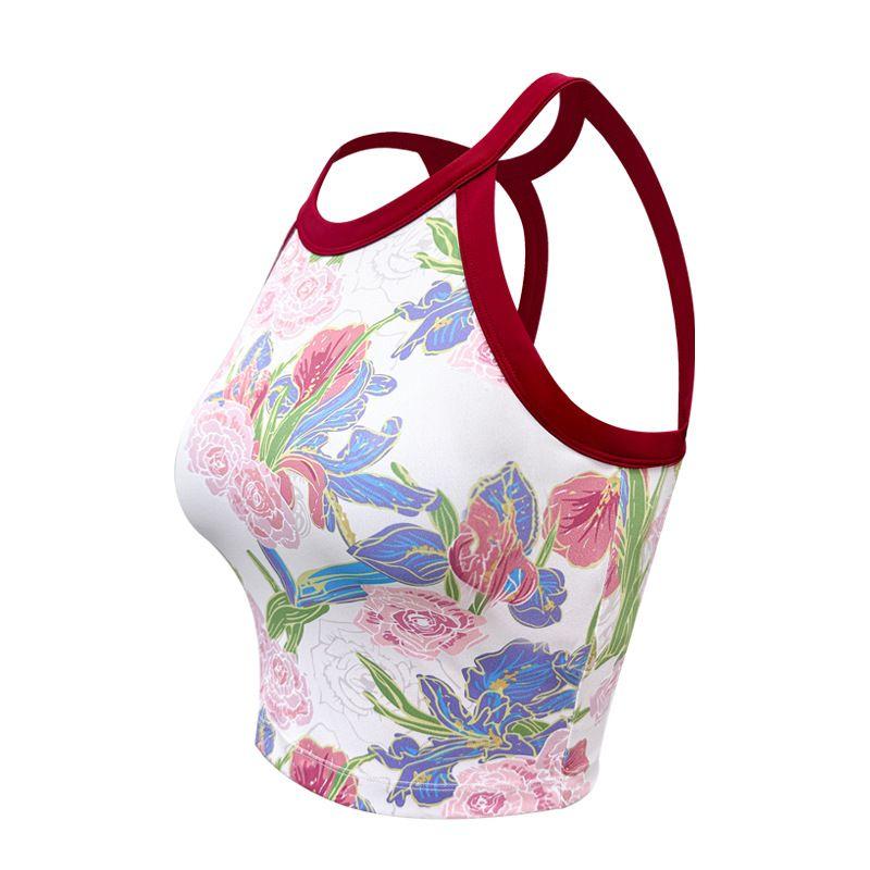 

Women s New High-Strength Fixed Cup Push-up Running Workout Underwear National Style Print Yoga Bra Blooming rich vest M